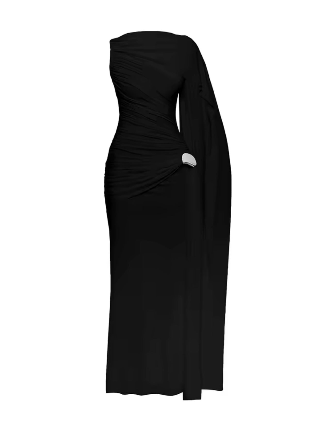 Mahnaz One Shoulder Draped Cape Maxi Dress