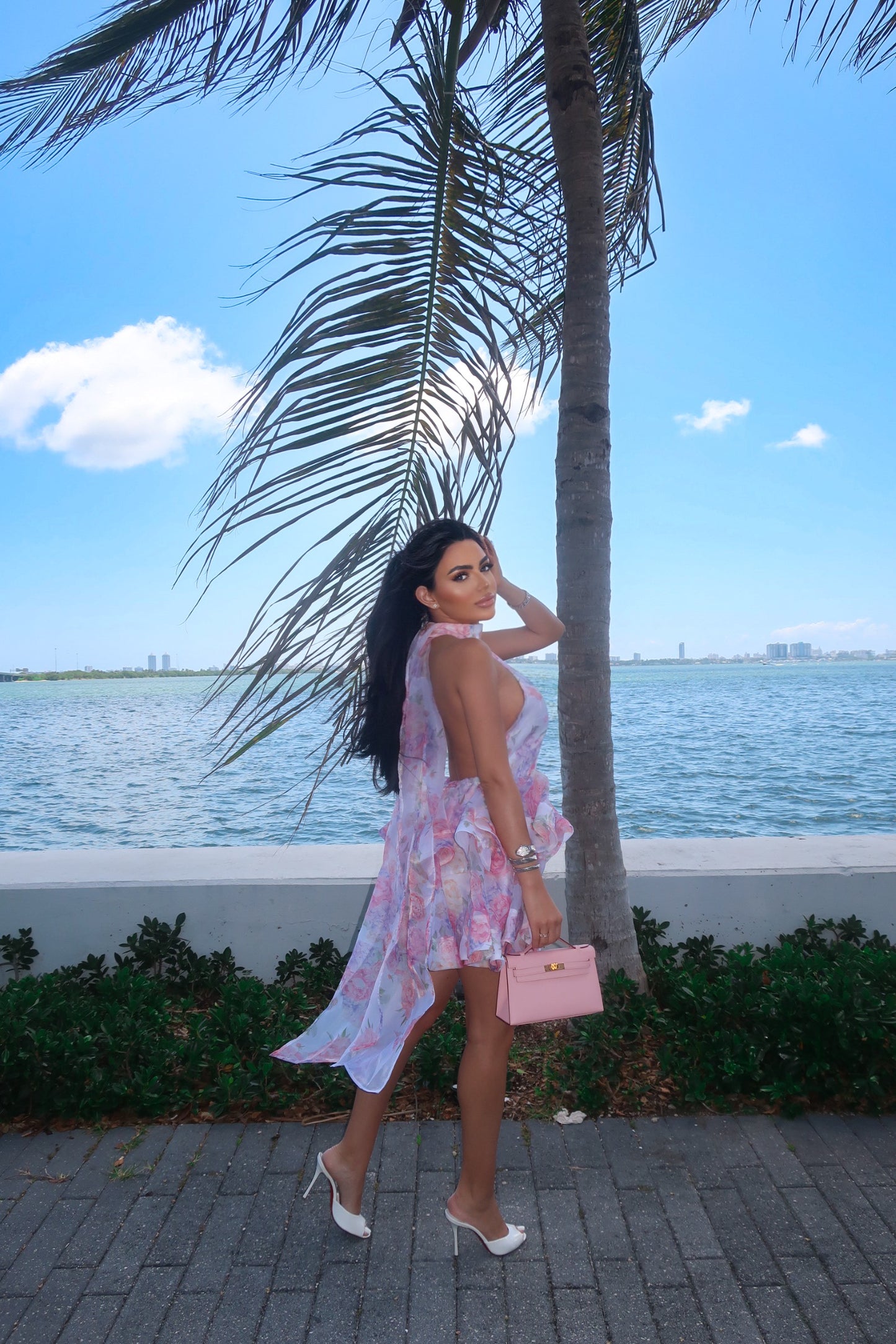 Debra floral halter backless mini dress