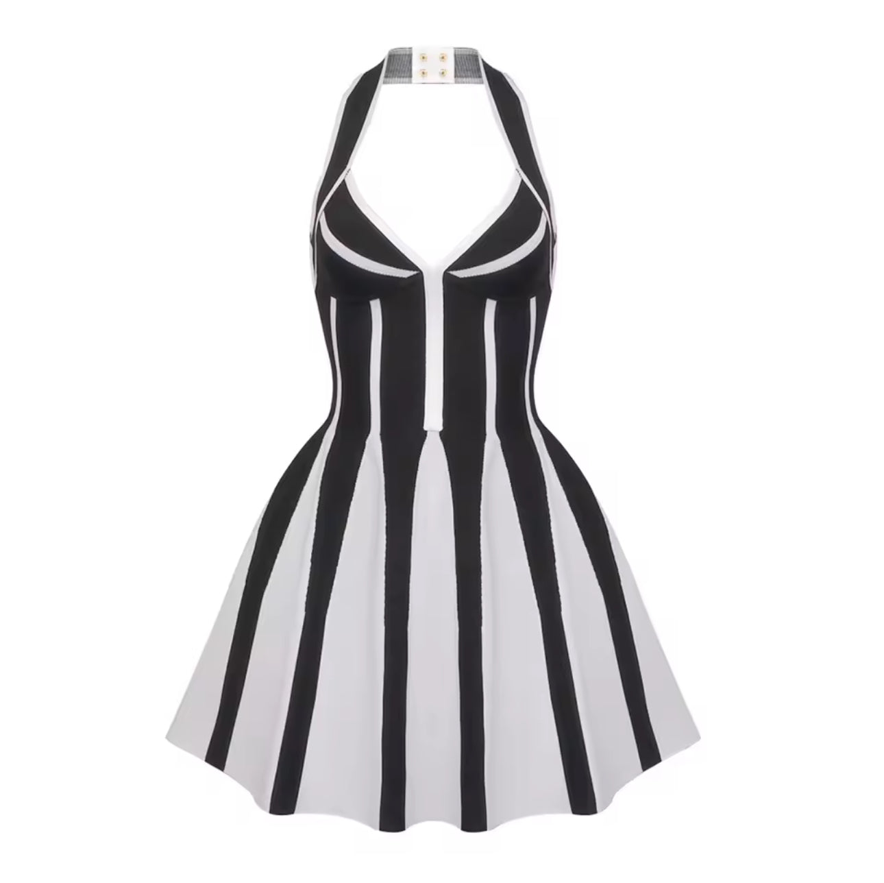 Jackie halter black and white stripe dress