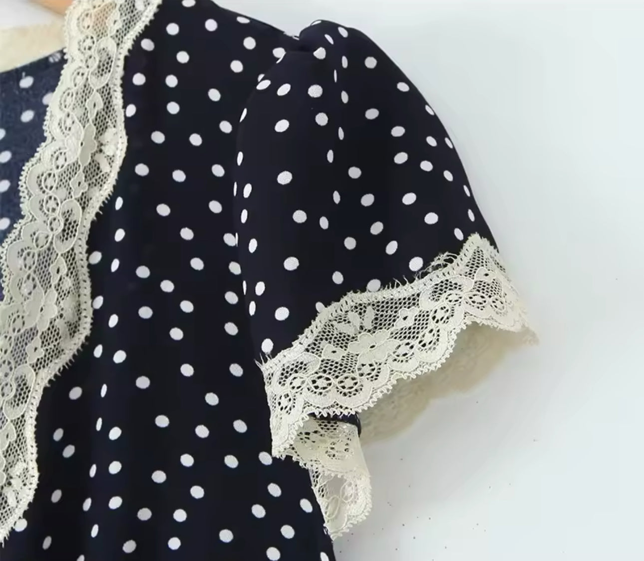 Valentina polka dot lace trim dress