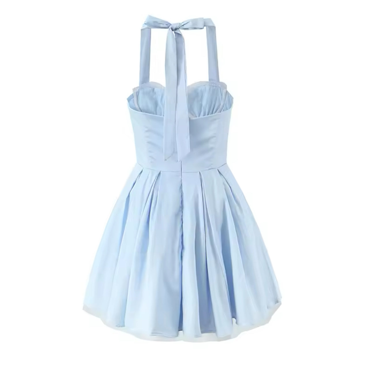 Nancy lace trim halter mini dress