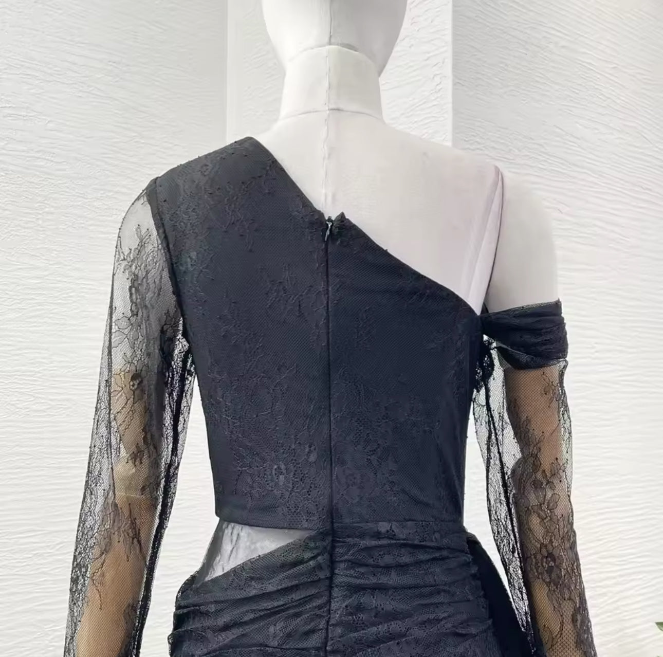 Janet black lace one shoulder gown