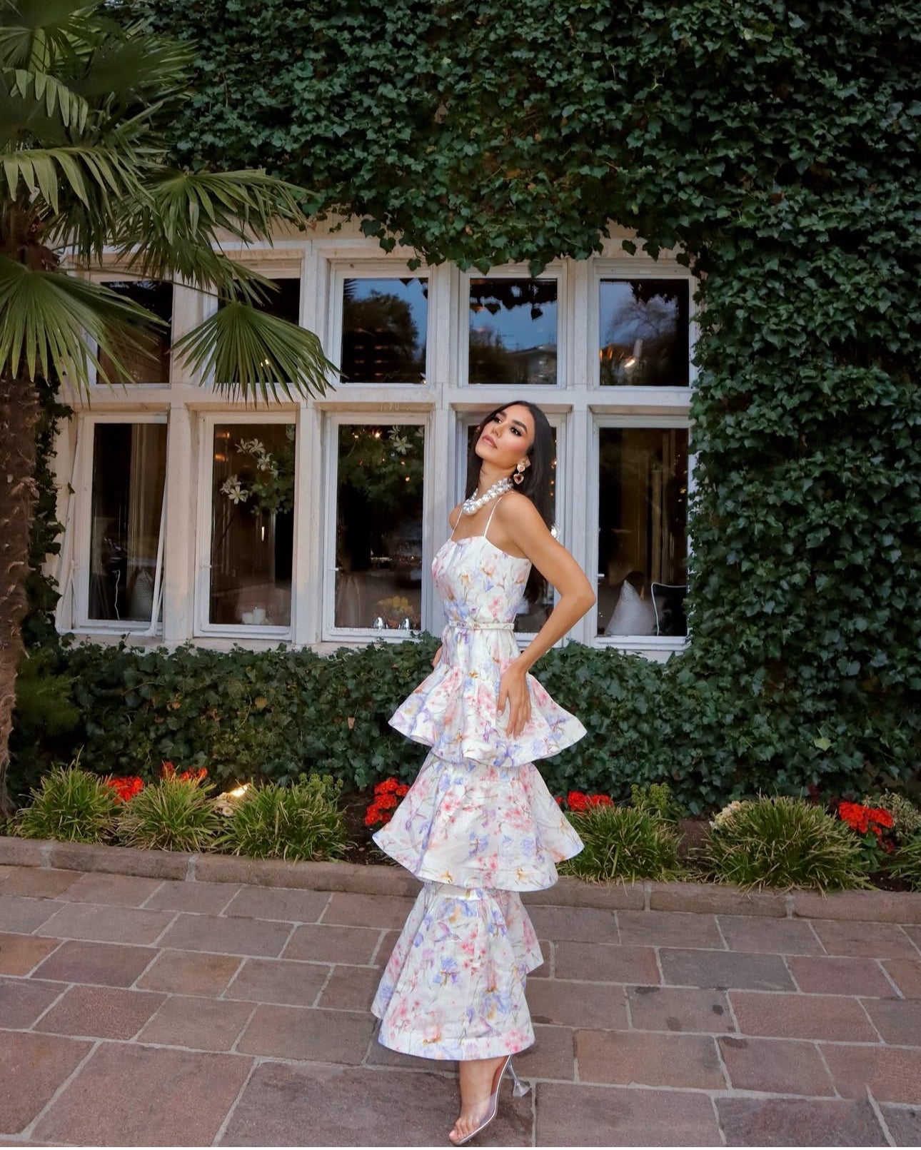 Emily White Floral Print Ruffled Tiered Maxi Dress