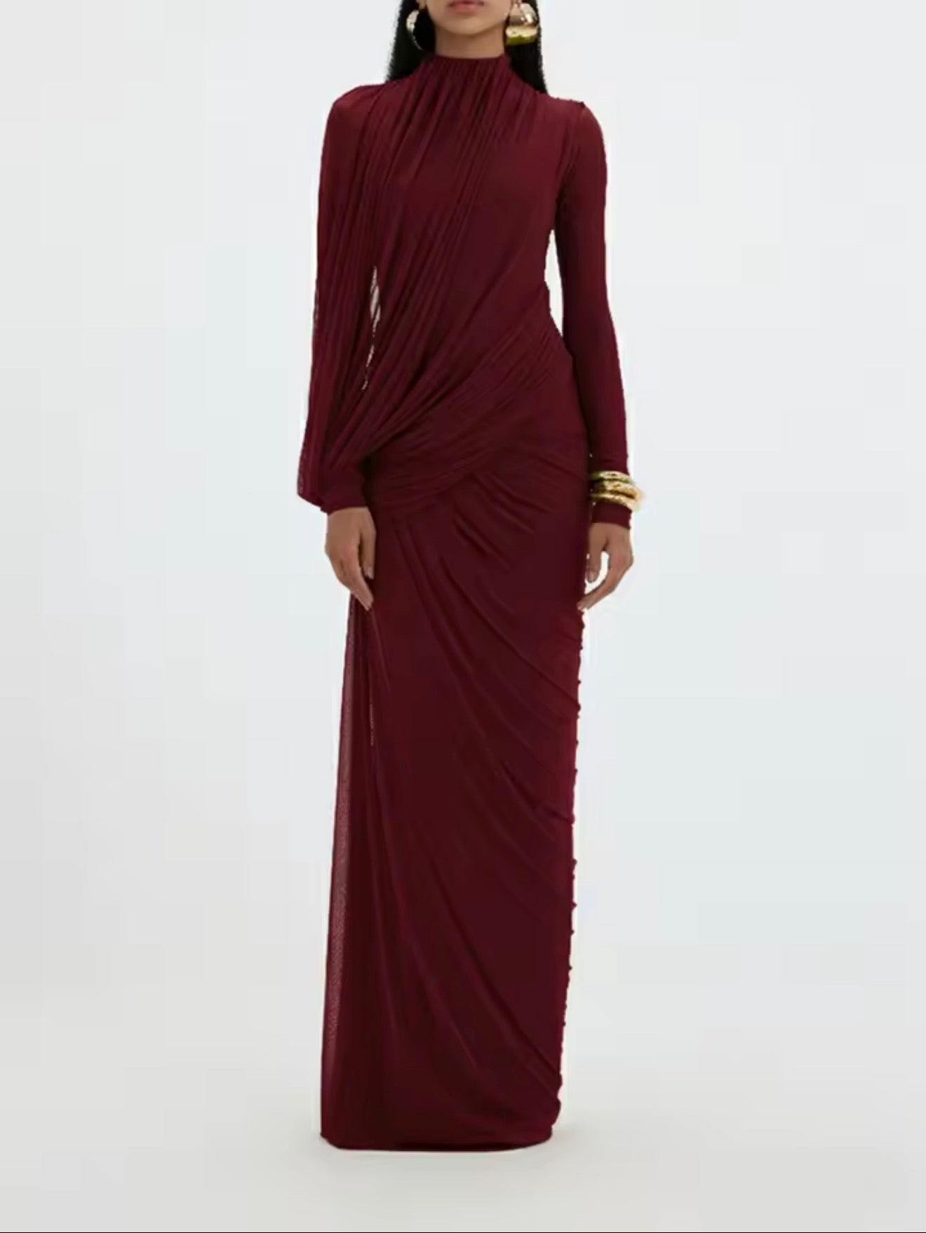 Nyla draped long sleeve dress
