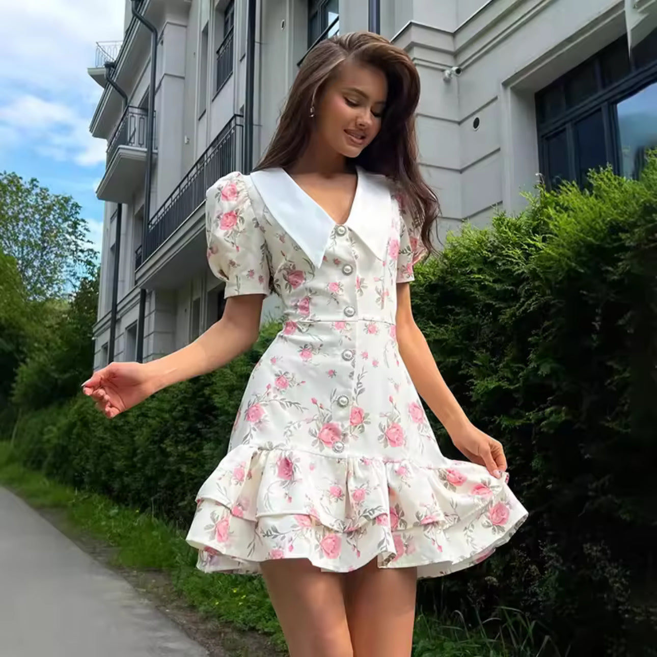 Annie puff sleeve collar floral dress