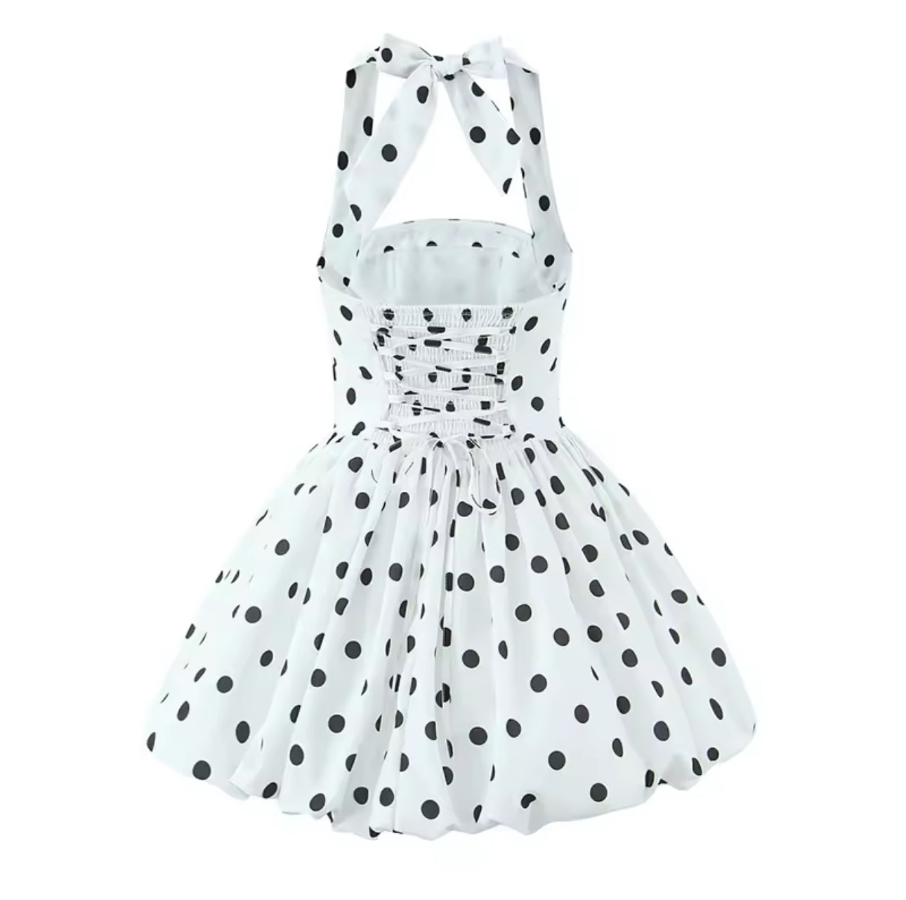 Karla polka dot bubble skirt halter dress