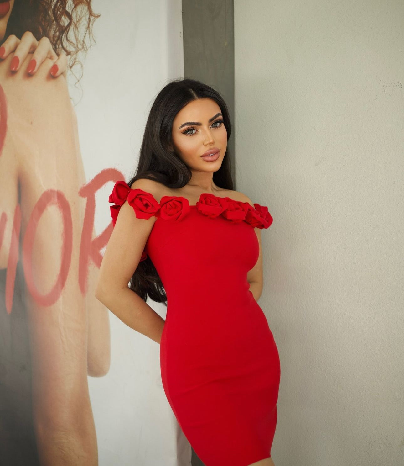 Madelyn off the shoulder rose dress