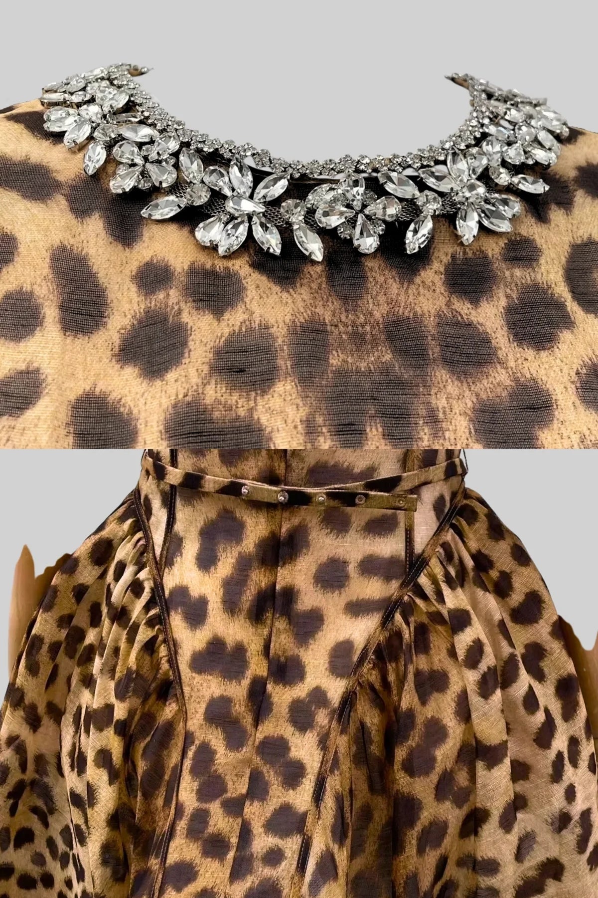 Sierra leopard jeweled neckline dress