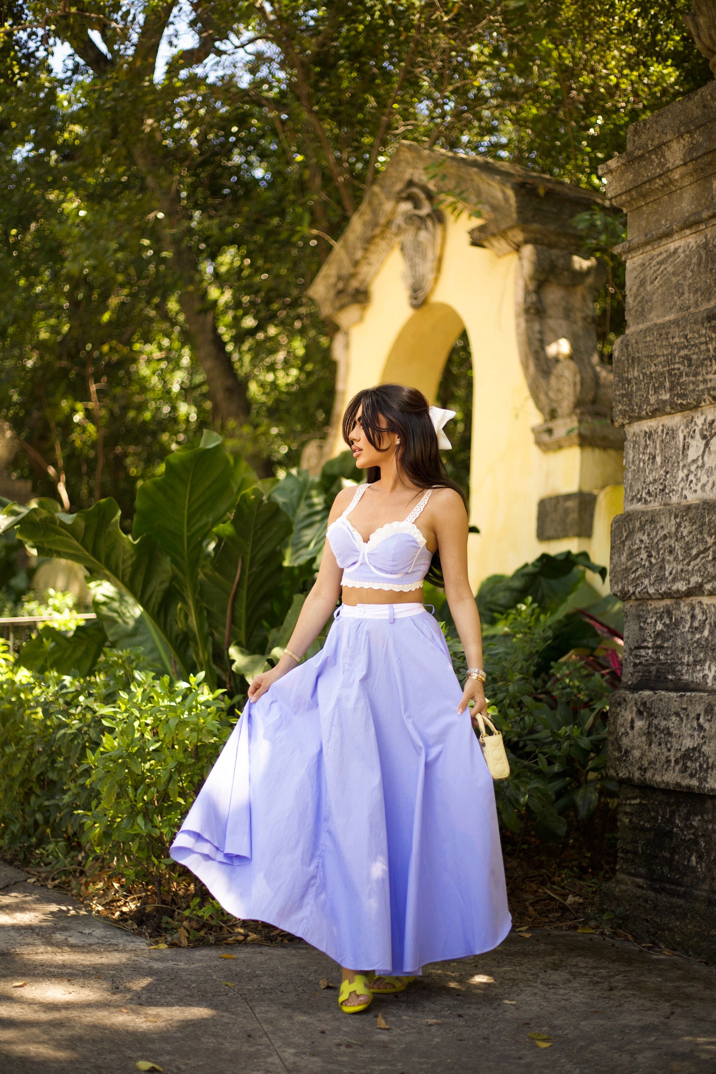 Rosa lace tie top & big swing skirt set