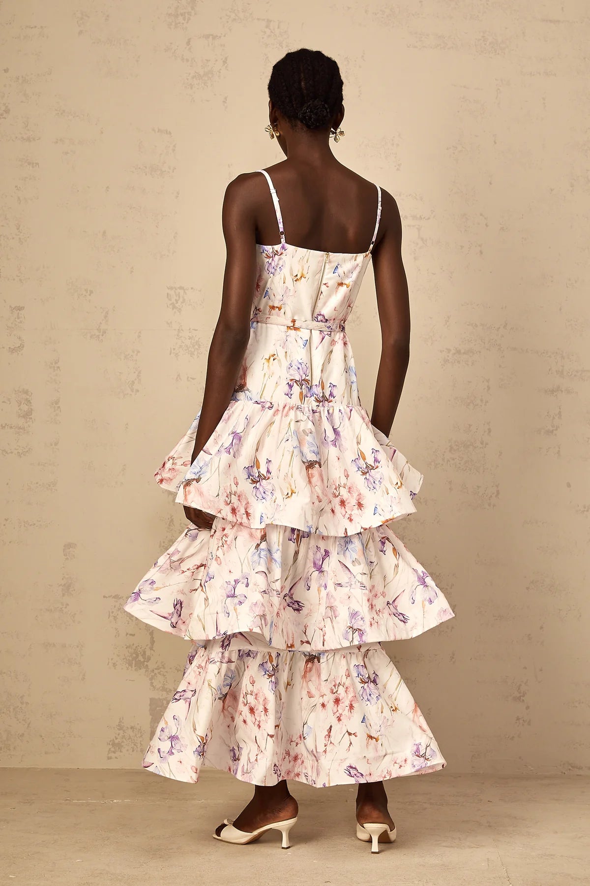 Emily White Floral Print Ruffled Tiered Maxi Dress