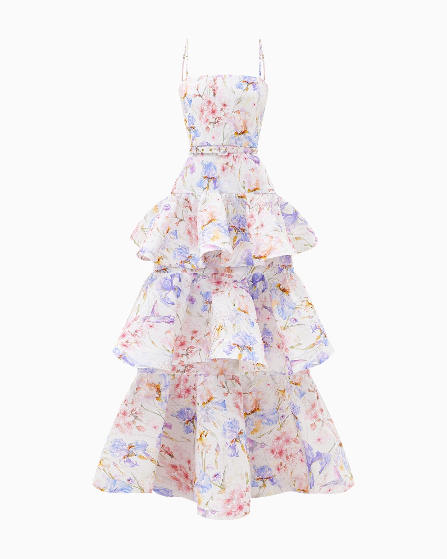Emily White Floral Print Ruffled Tiered Maxi Dress