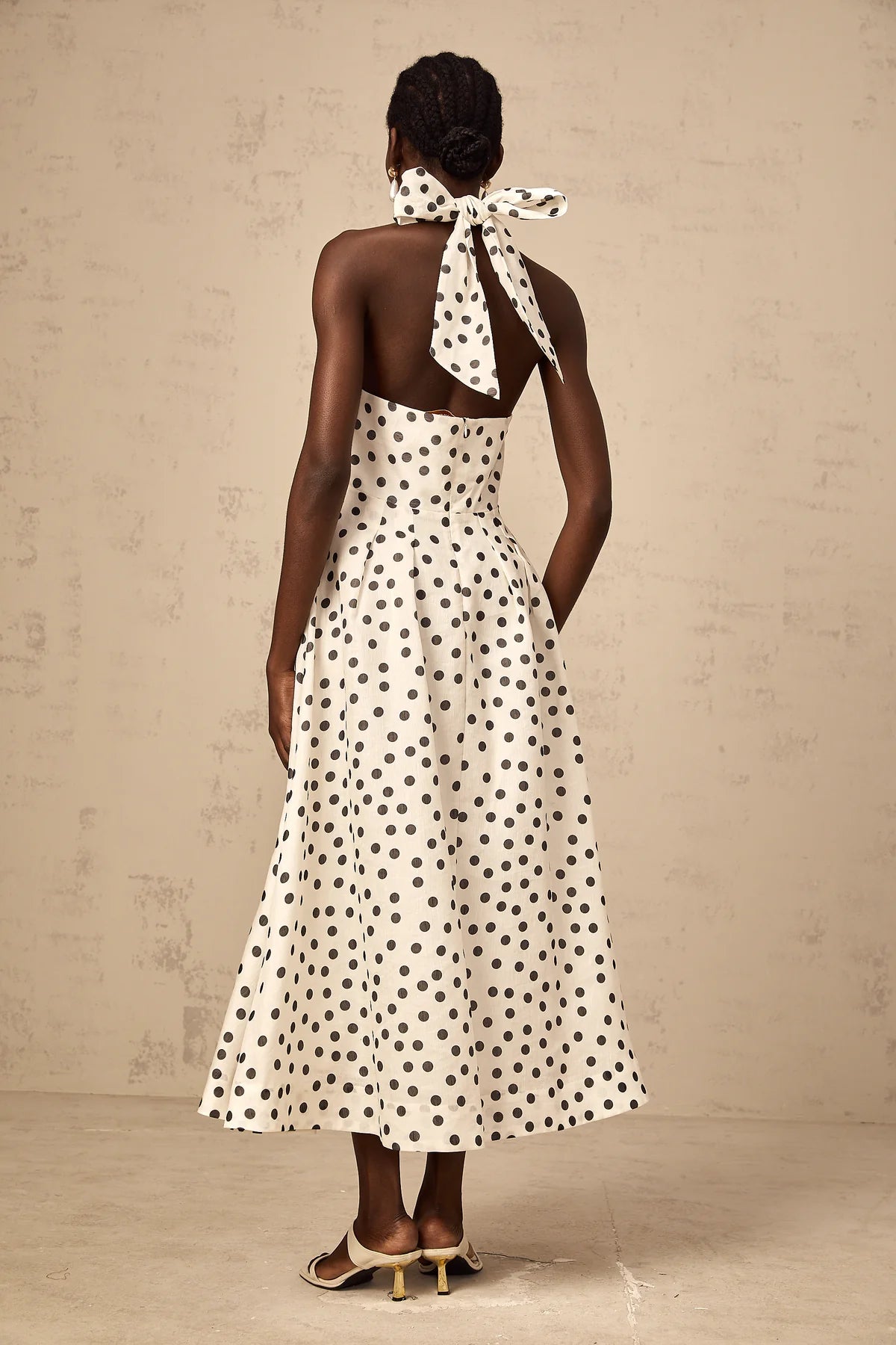 Maya white bowknot polka-dot midi dress