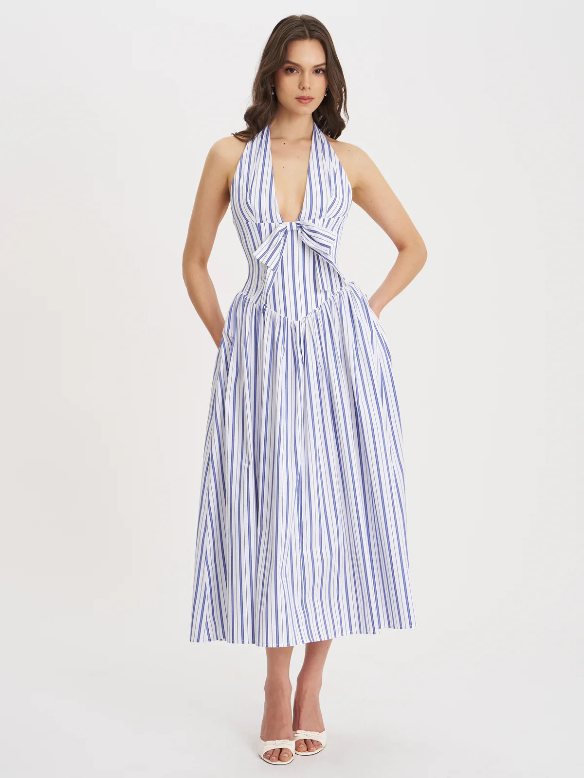 Kamilla Bow Stripe Halter Dress