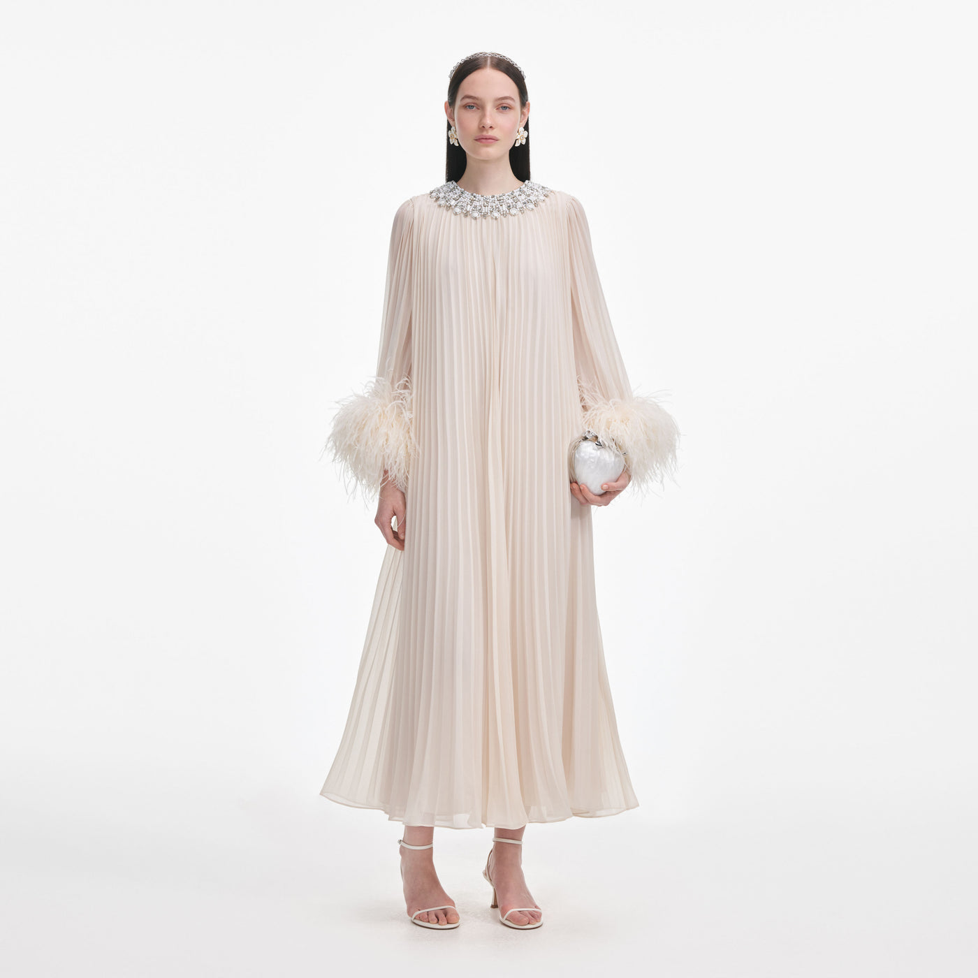 Amani chiffon feathered midi dress