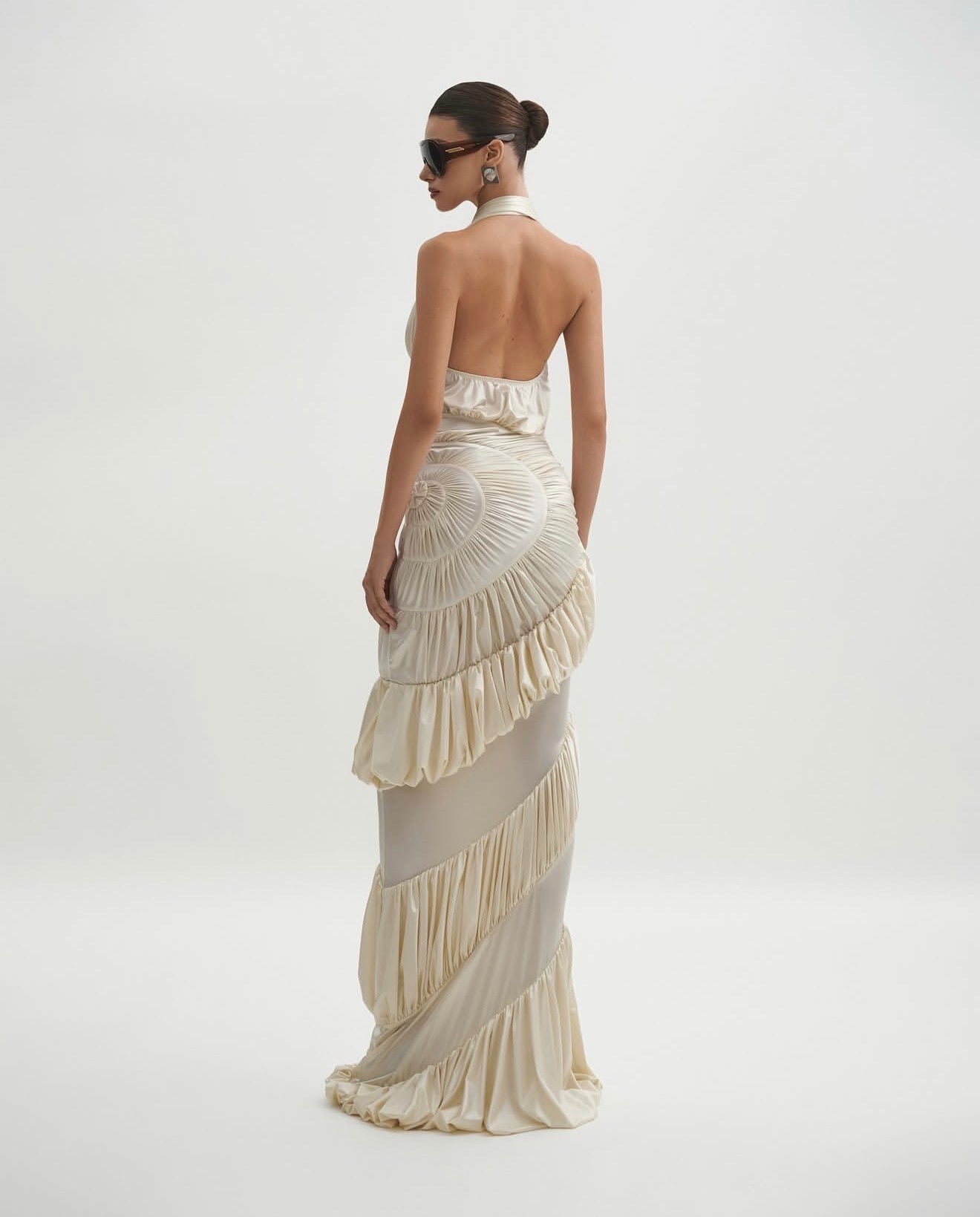 Daniella ruffle halter gown