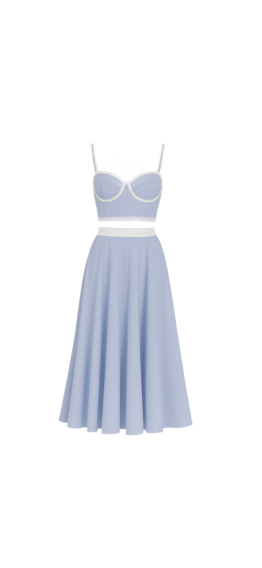 Rosa lace tie top & big swing skirt set