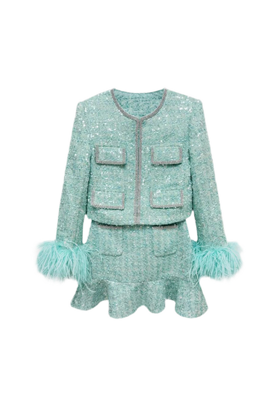 Feroza feather sleeved tweed set