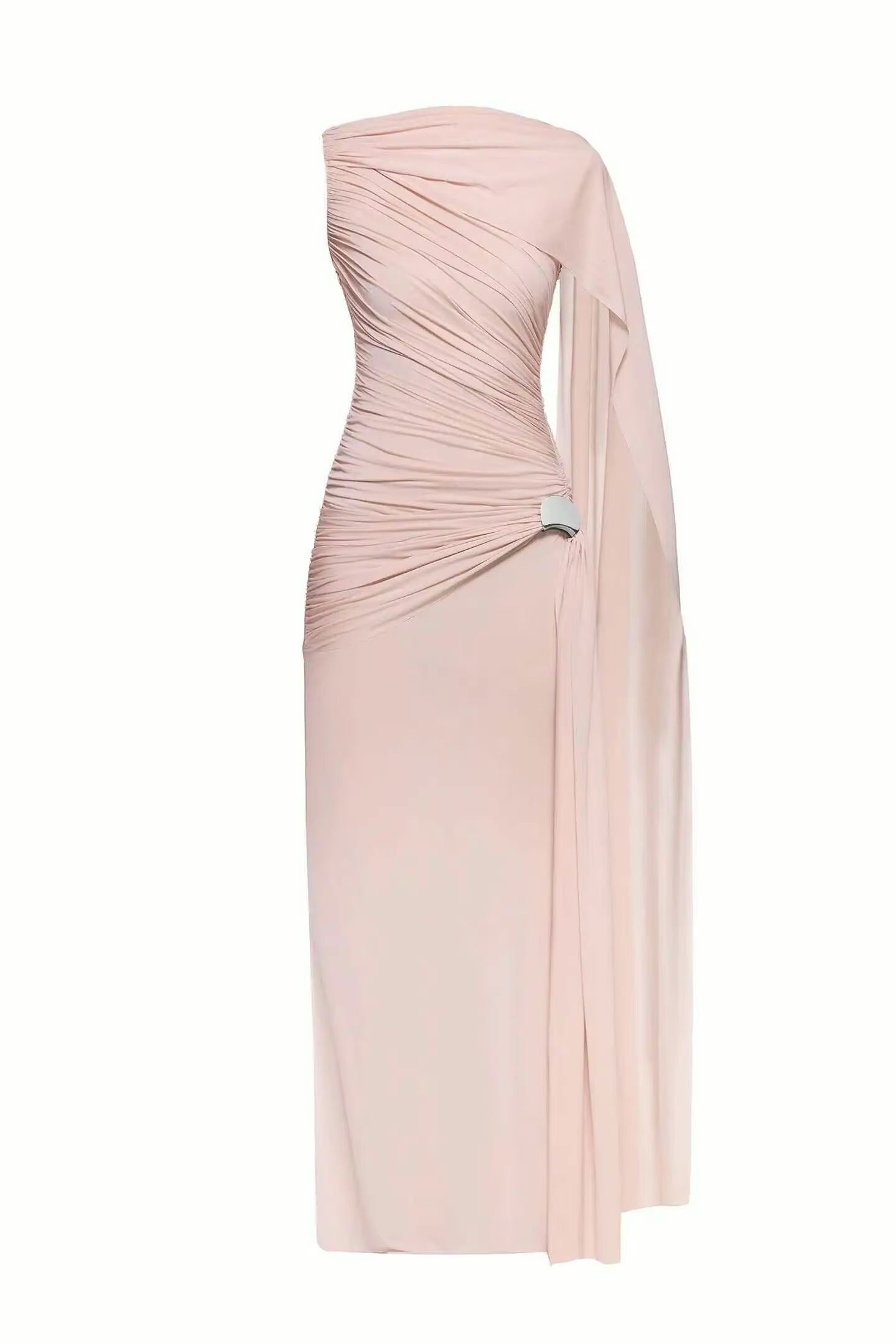 Mahnaz One Shoulder Draped Cape Maxi Dress