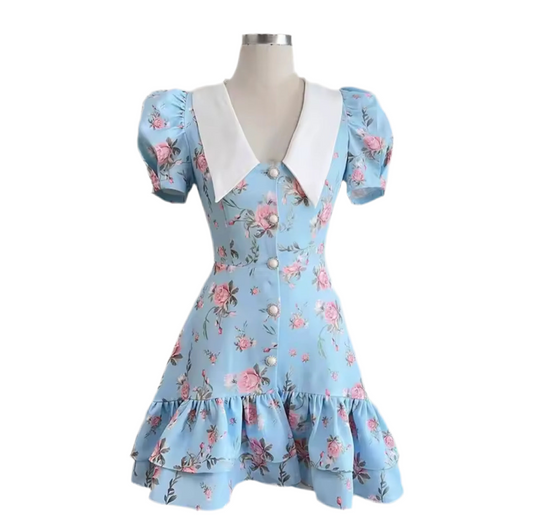 Annie puff sleeve collar floral dress