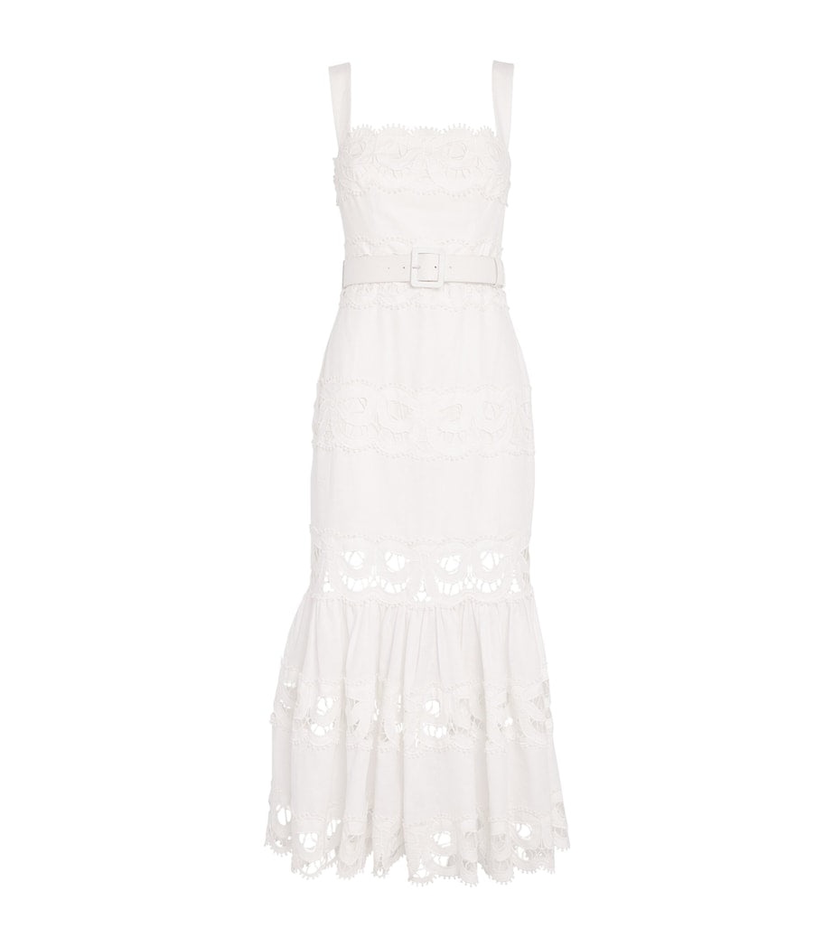 Capri Lace-Insert Belted Midi Dress