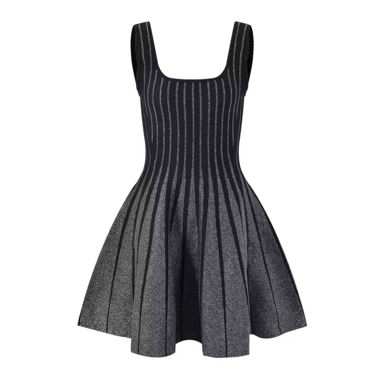 Renee A line black with silver stripes dress