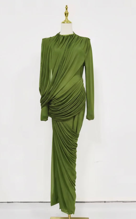 Nyla draped long sleeve dress