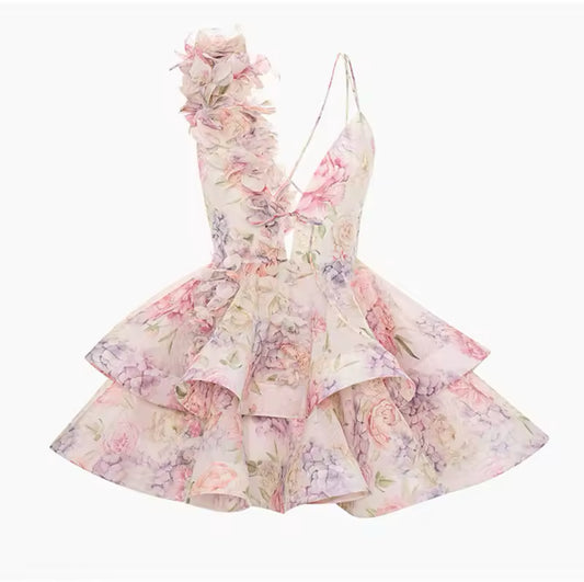 Cassy floral ruffle backless mini dress