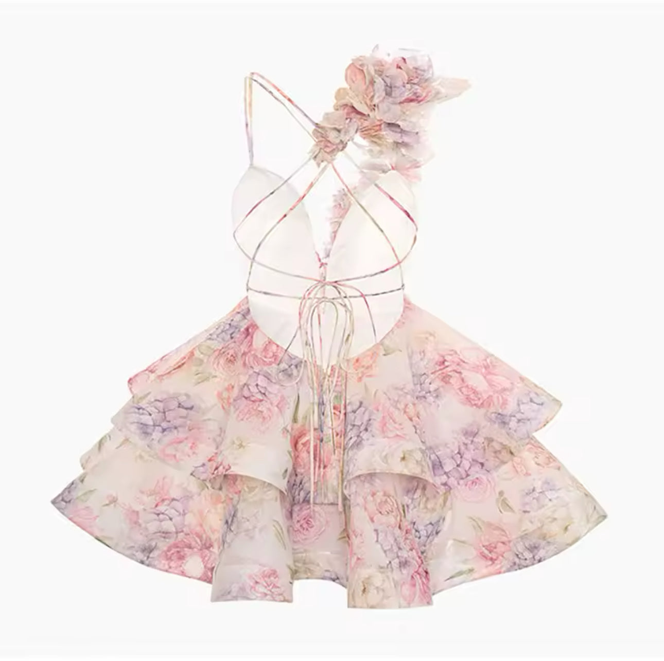 Cassy floral ruffle backless mini dress
