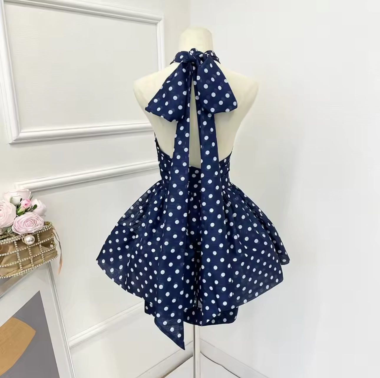 Mirna polka dot halter dress