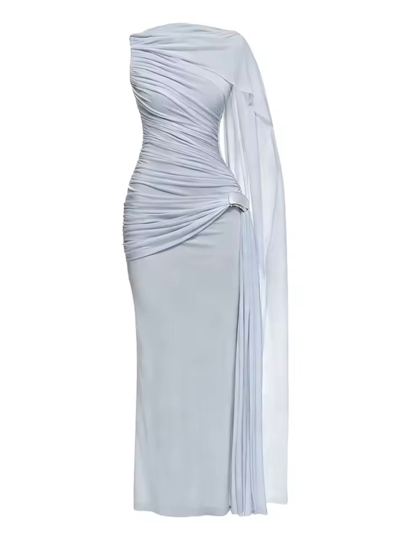 Mahnaz One Shoulder Draped Cape Maxi Dress