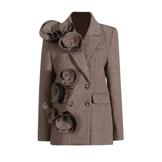 Kimmie tweed flower brown blazer