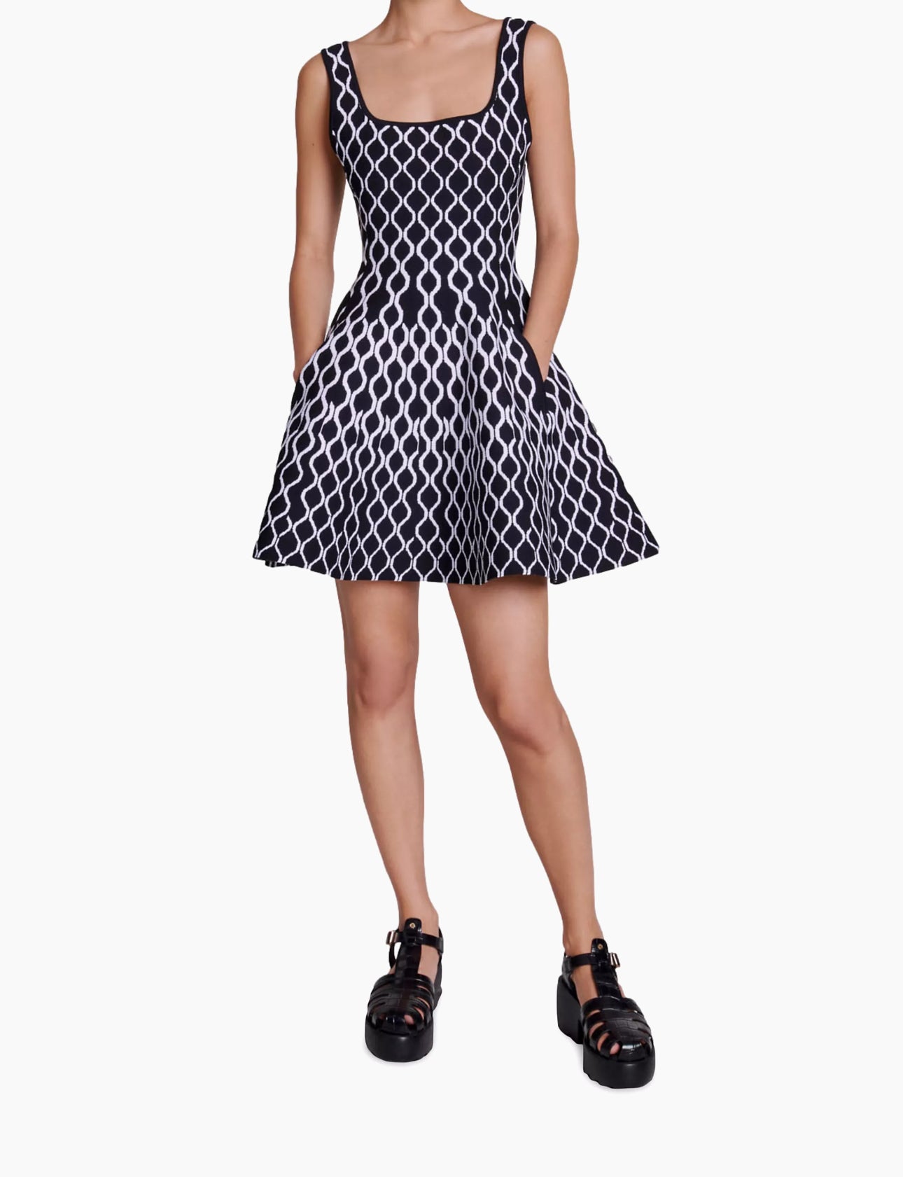 Rozita geometric print A-line dress