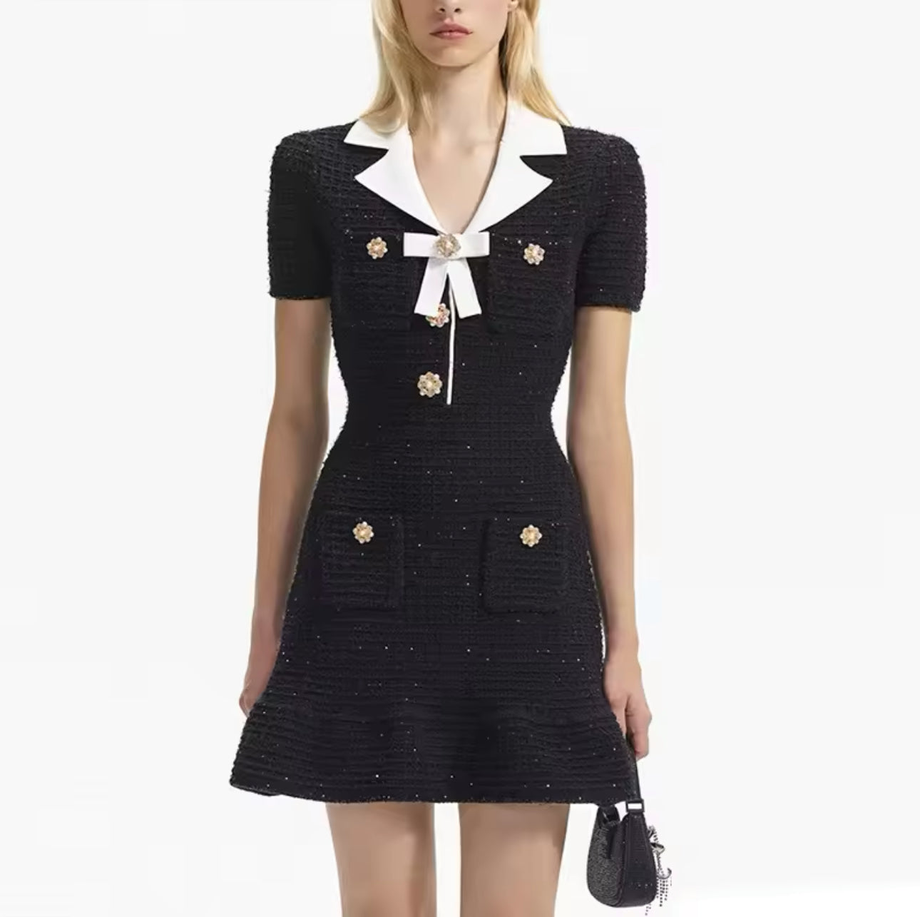 Anabelle short black bow tie dress