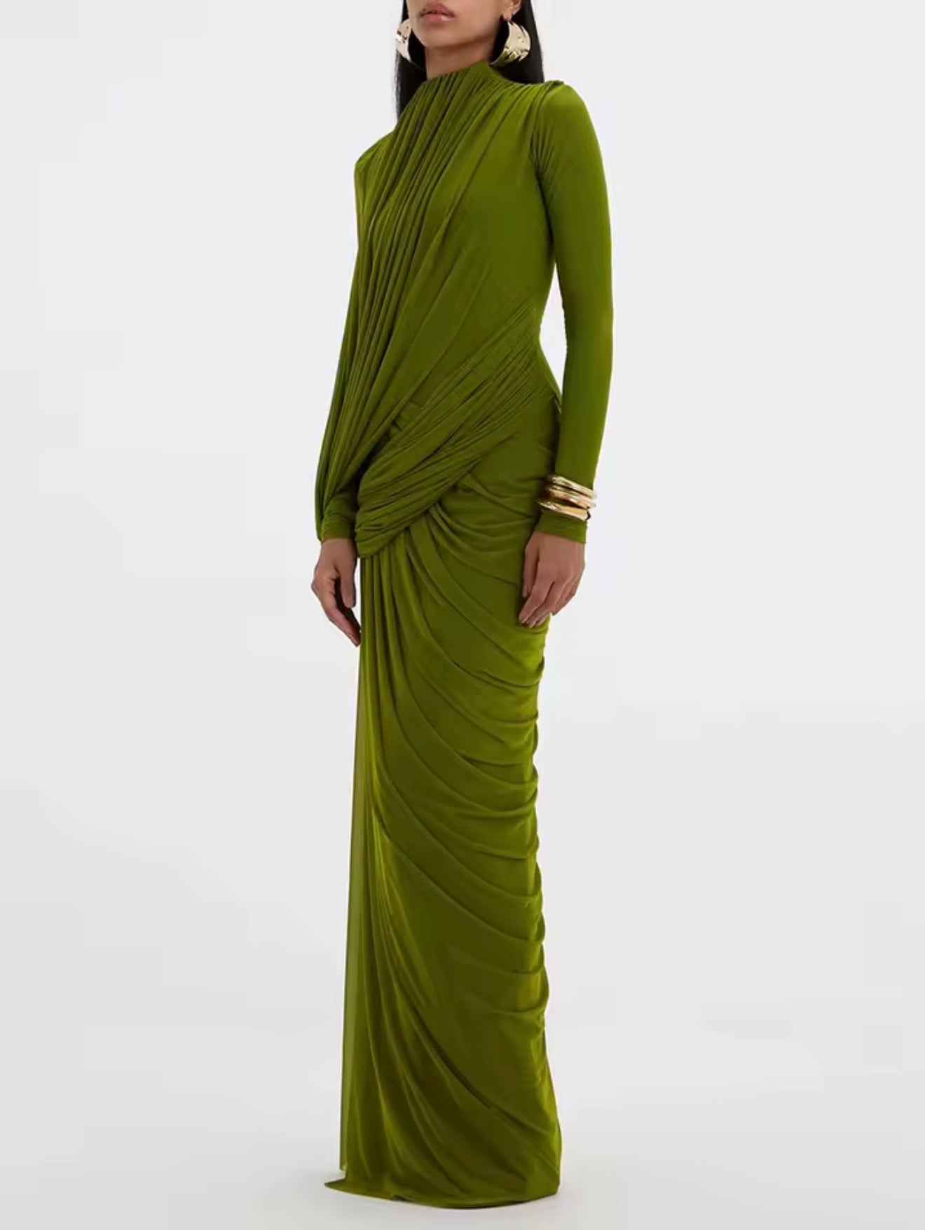Nyla draped long sleeve dress