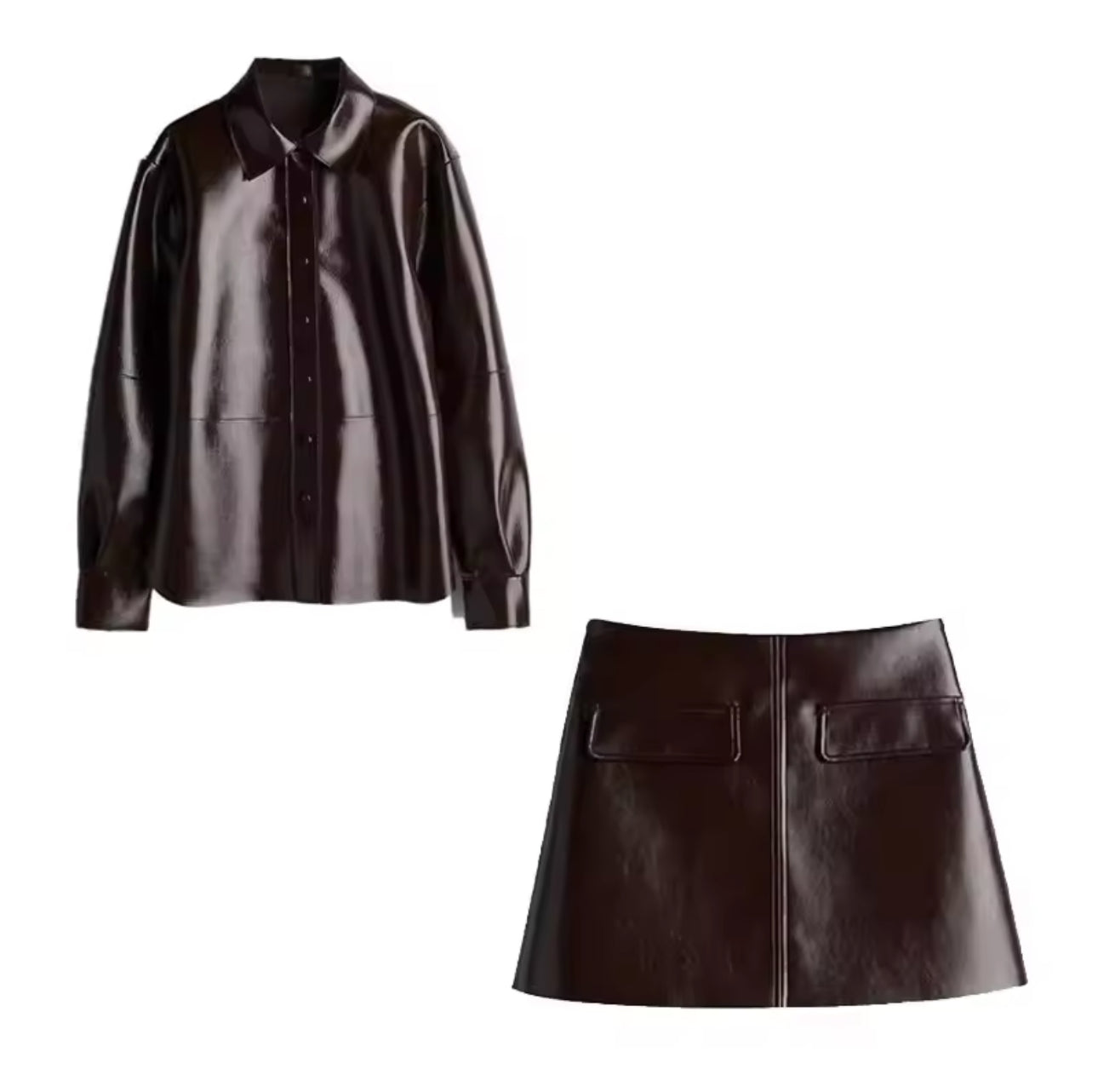 Lillian burgundy pleather skirt set