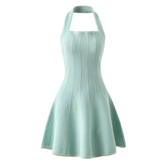 Avi mint halter knit dress