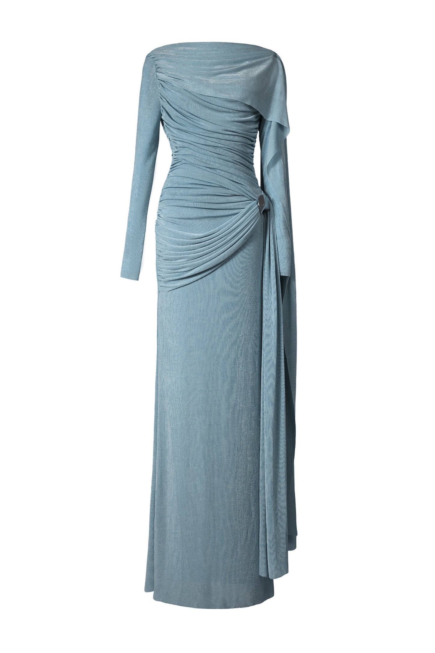 Maryam Gathering Metal Button Cape Sleeve Maxi Dress