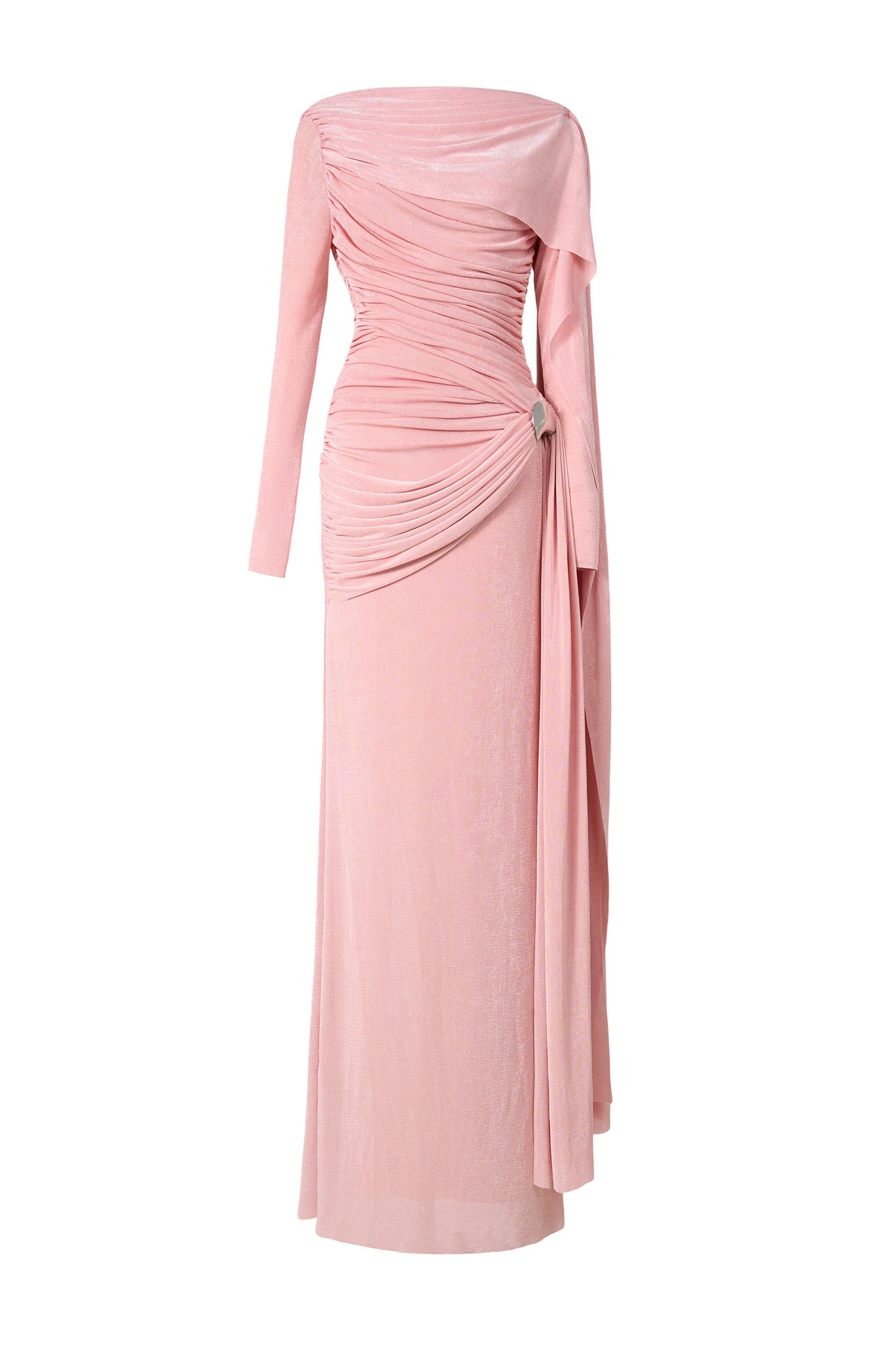 Maryam Gathering Metal Button Cape Sleeve Maxi Dress