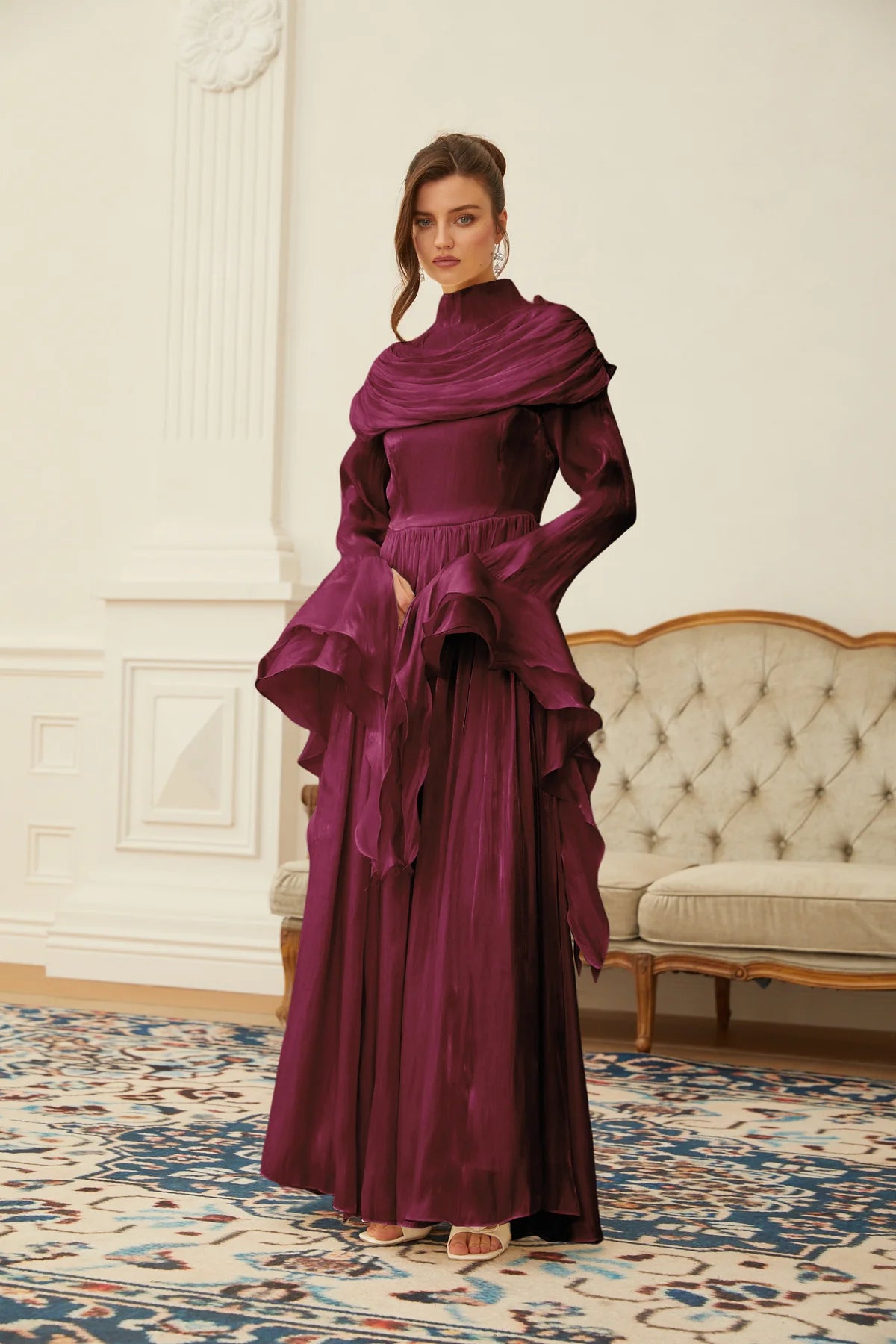 Donia Ruched Pleated Maxi Dress