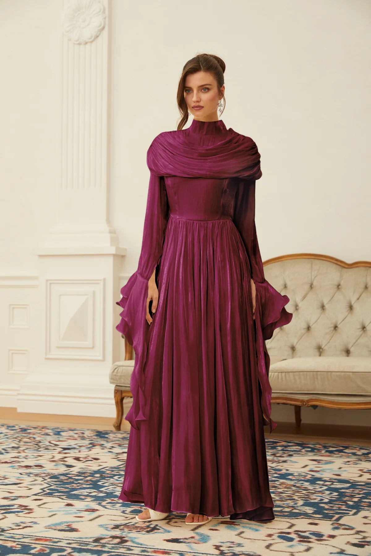 Donia Ruched Pleated Maxi Dress