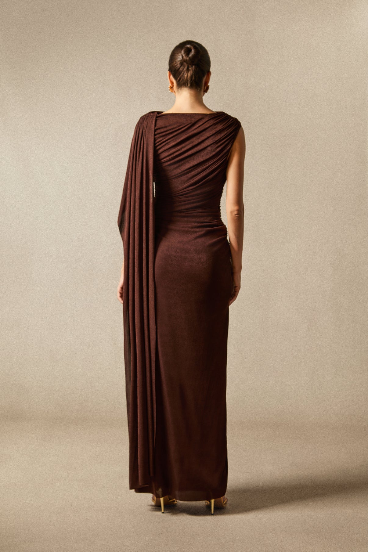 Mahnaz One Shoulder Draped Cape Maxi Dress
