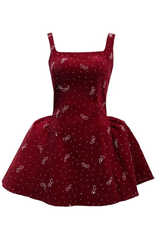 Angela Crystal Bow velvet A Line Dress