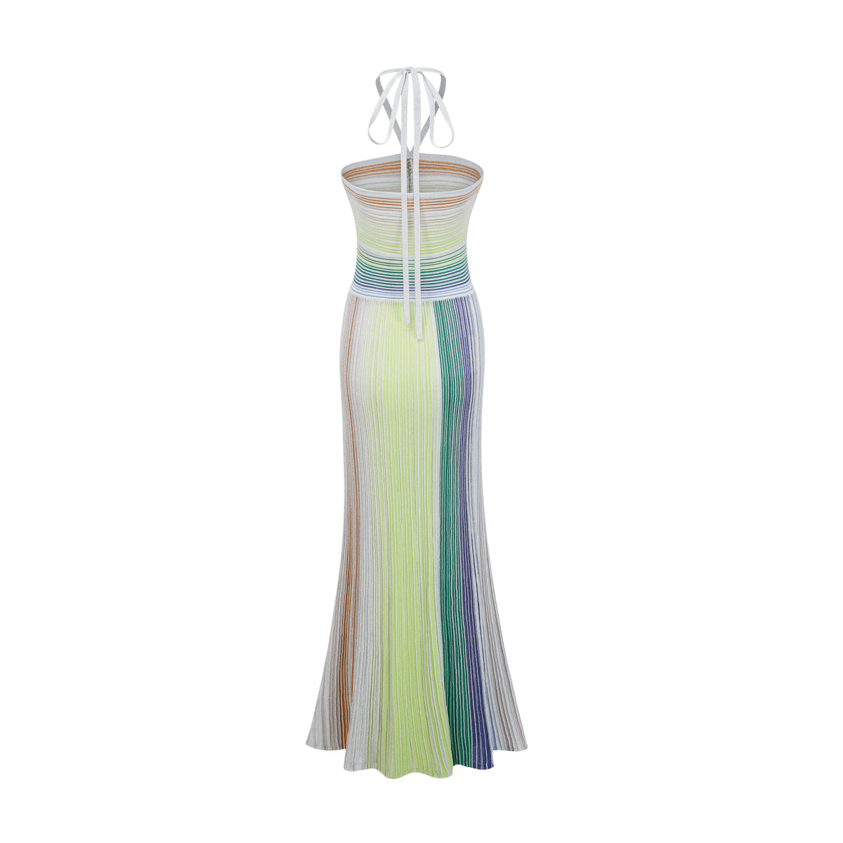 Melissa green striped metallic halter maxi dress