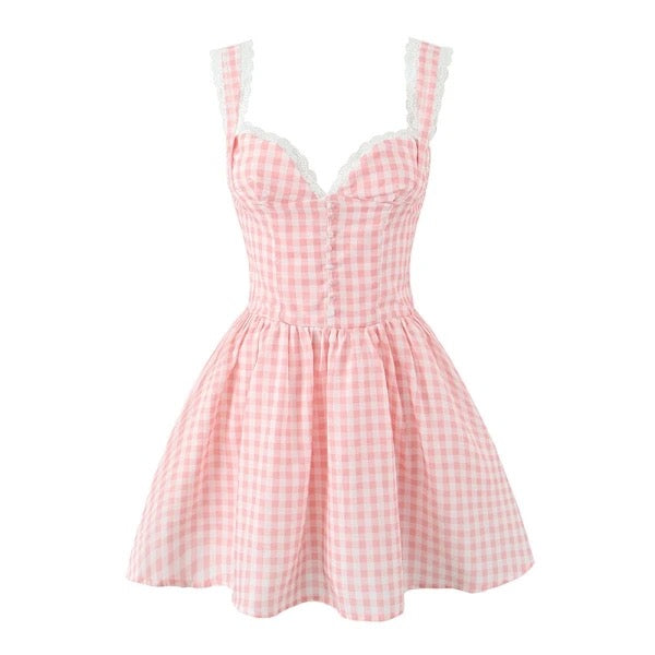 Zohra plaid pink mini dress