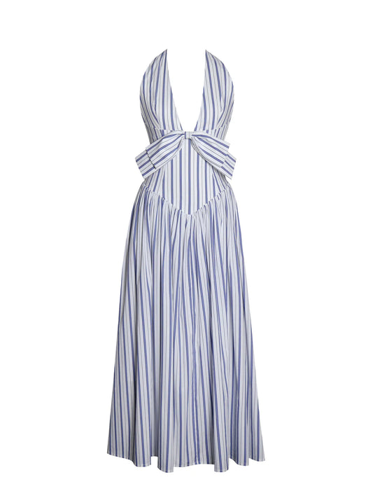 Kamilla Bow Stripe Halter Dress
